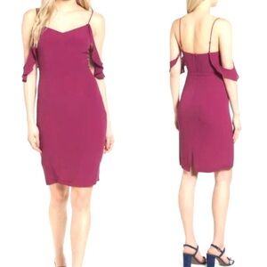 ASTR The Label Magenta Ruffle Shoulder Cami Sheath Dress Size M